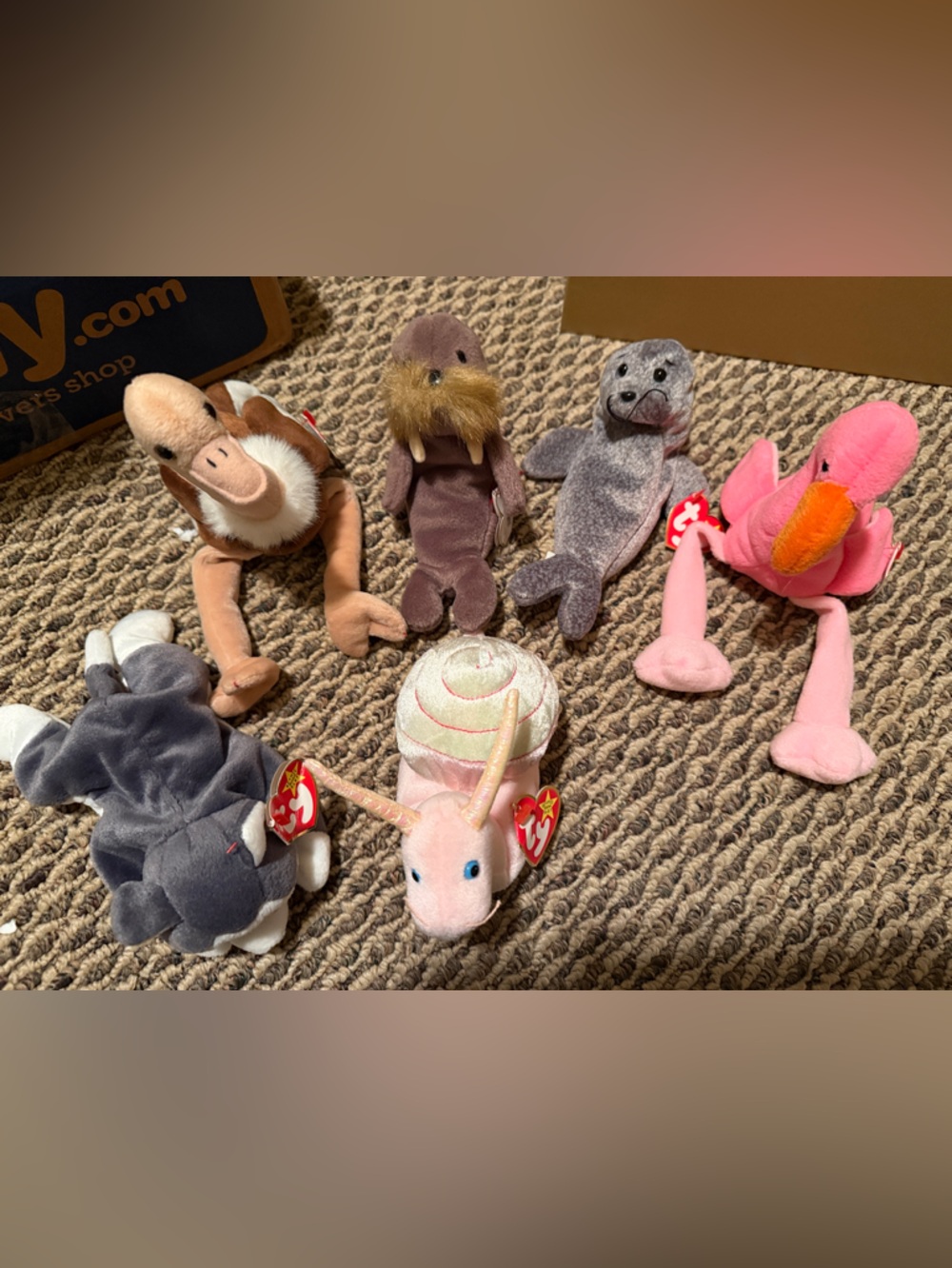 TY Plush Pack of Assorted Small Pet Toys - Pink, Gray, Brown, Cream.